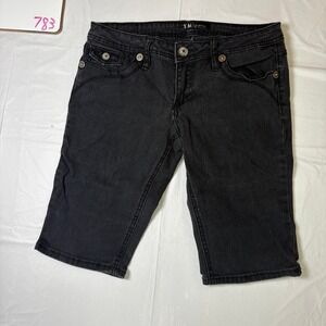 YMI Jeans Womens Black Denim Bermuda Shorts Low Rise Size 5 Distressed Faded